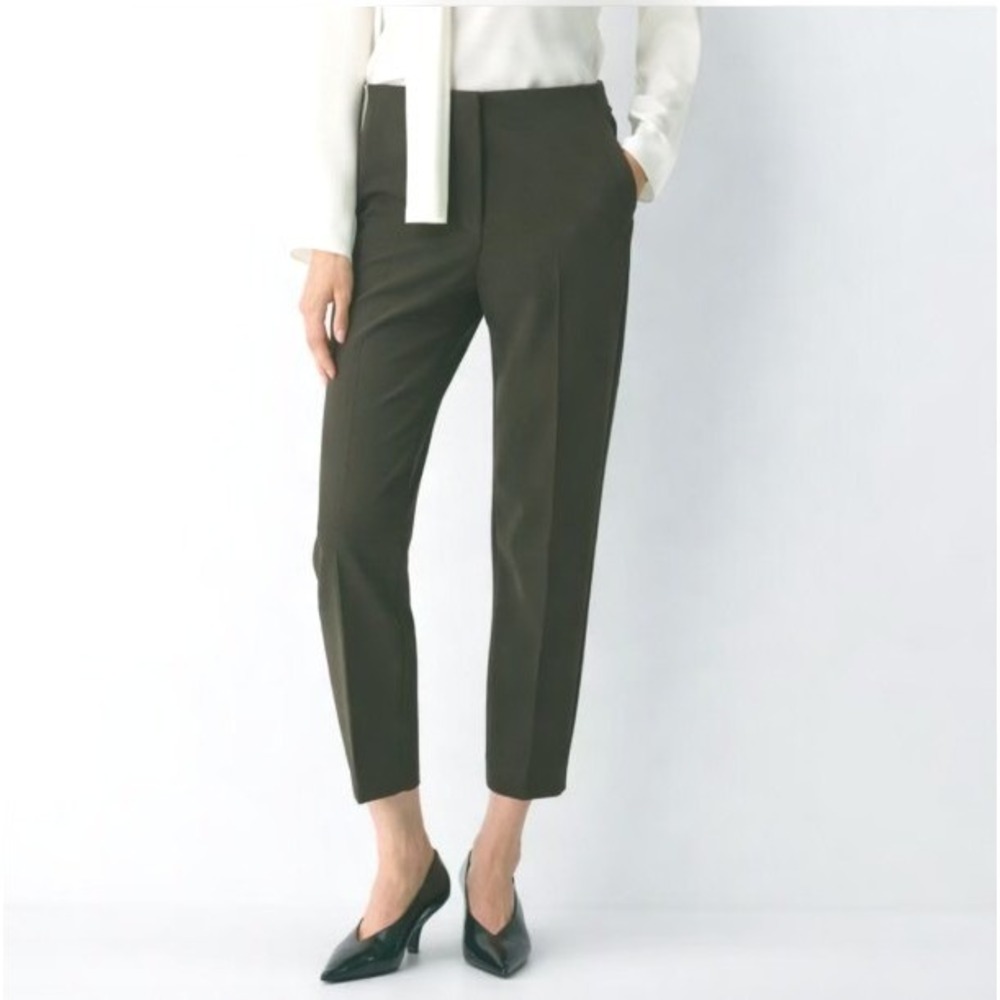 Aritzia Babaton Dark Olive Green Mid Rise Crop Ankle Slim Fit Dress Pants 4